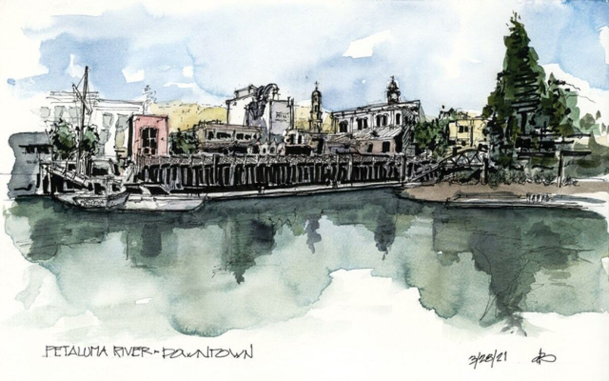 A drawing of the Petaluma turning basin and trestle.