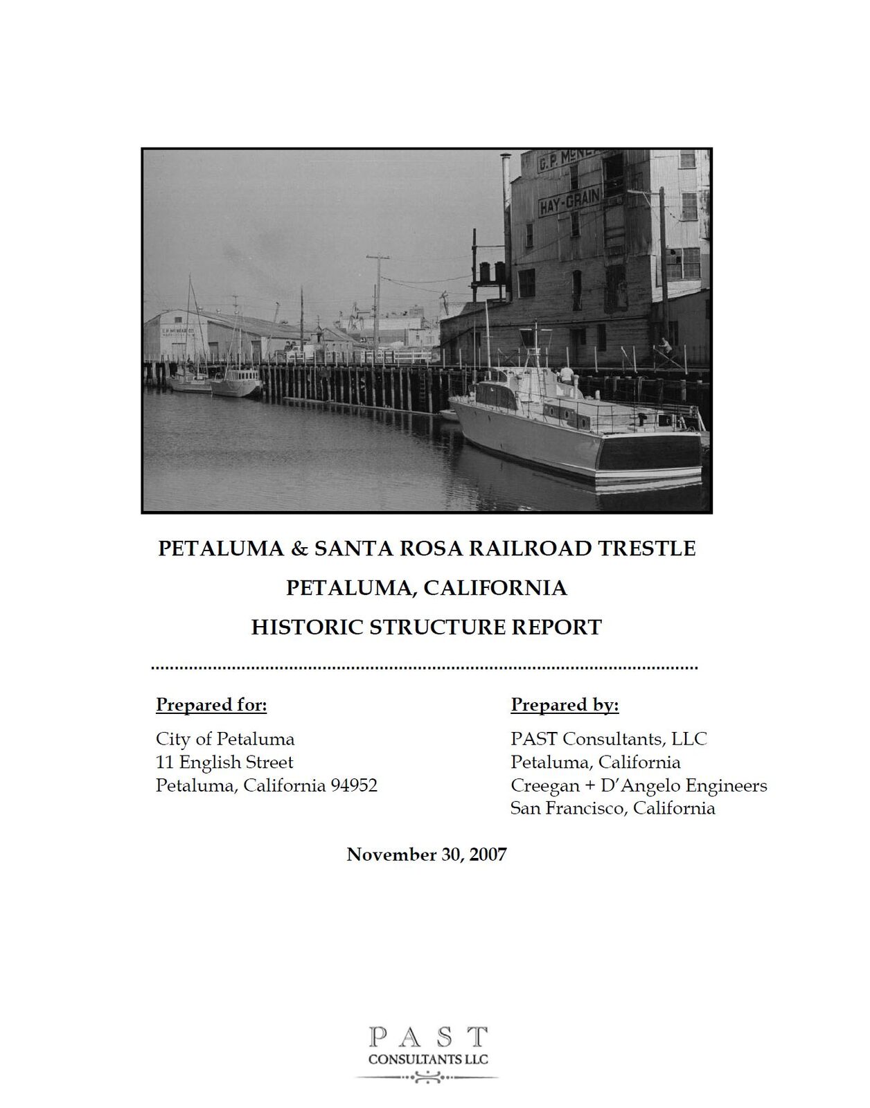 Cover of the 2007 Petaluma & Santa Rosa Railroad Trestle Historic Structures Report.