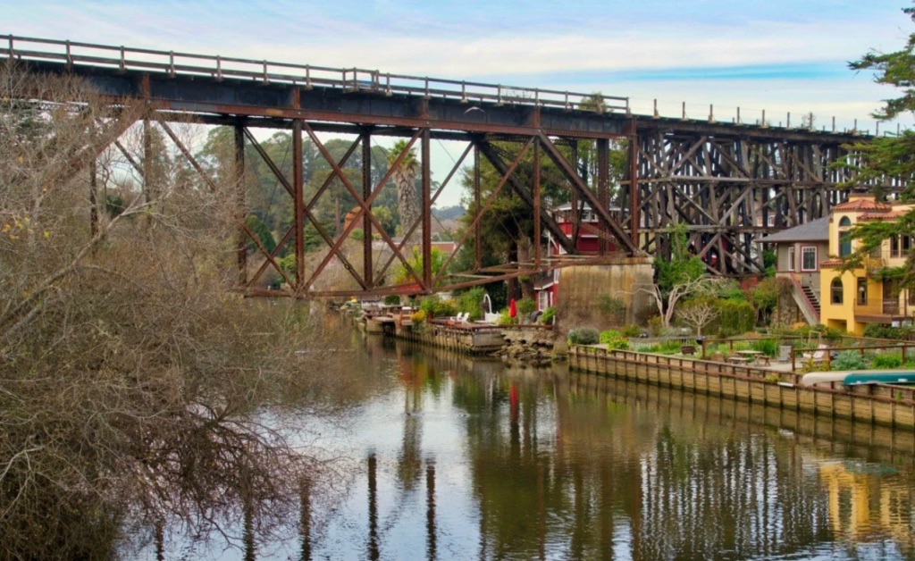 The historic railroad trestle crossing Soquel Creek in Capitola.