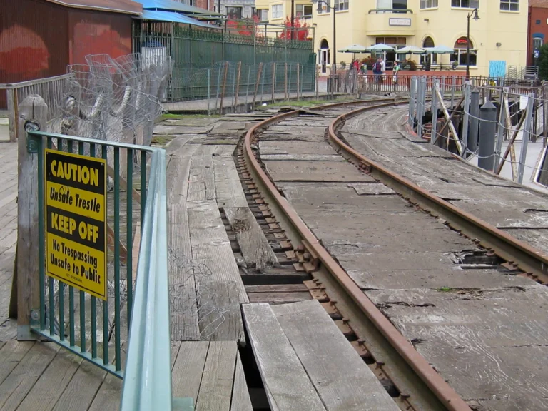 Current picture of trestle in severe disrepair.